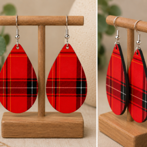 Classic Red Plaid Teardrop Earrings