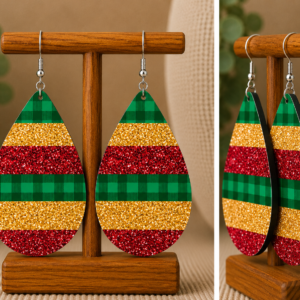 Plaid & Glitter Teardrop Earrings
