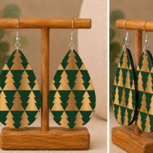 Green & Gold Christmas Tree Teardrop Earrings