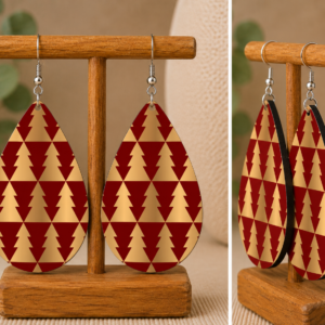 Red & Gold Christmas Tree Teardrop Earrings