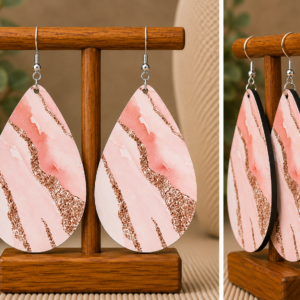 Blush Pink & Rose Gold Marble Teardrop Earrings