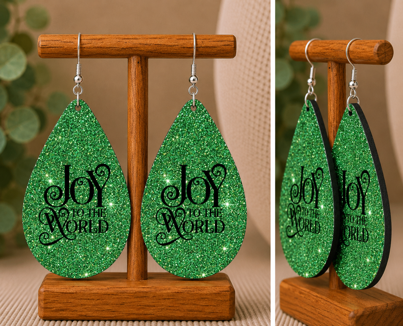 Joy to the World Christmas Teardrop Earrings