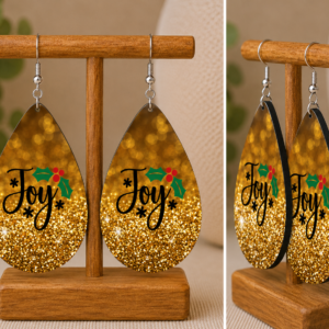 Gold Glitter Joy Christmas Teardrop Earrings