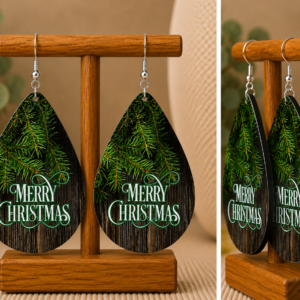 Rustic Merry Christmas Teardrop Earrings
