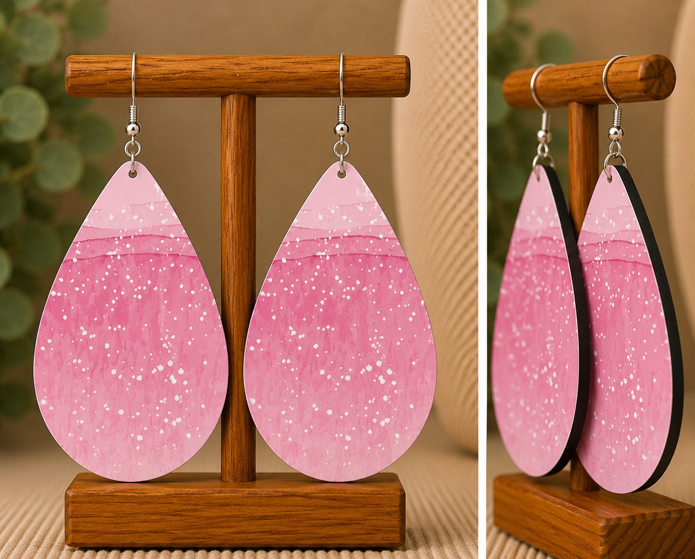 Pink Glitter Teardrop Earrings