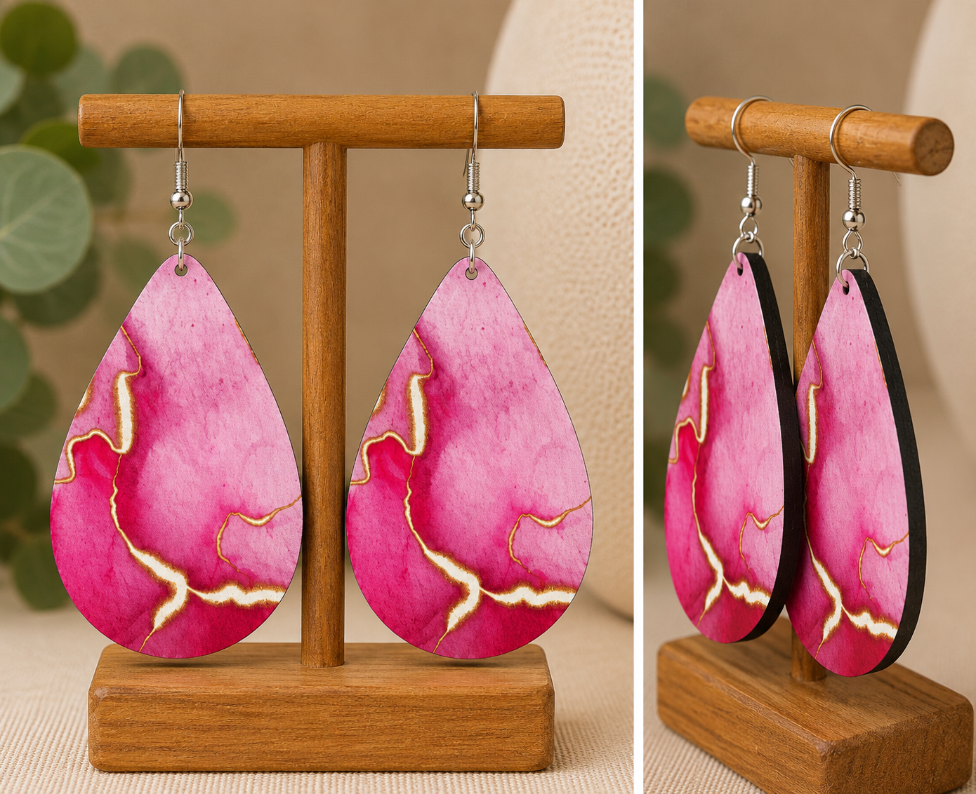 Pink Marble Teardrop Earrings