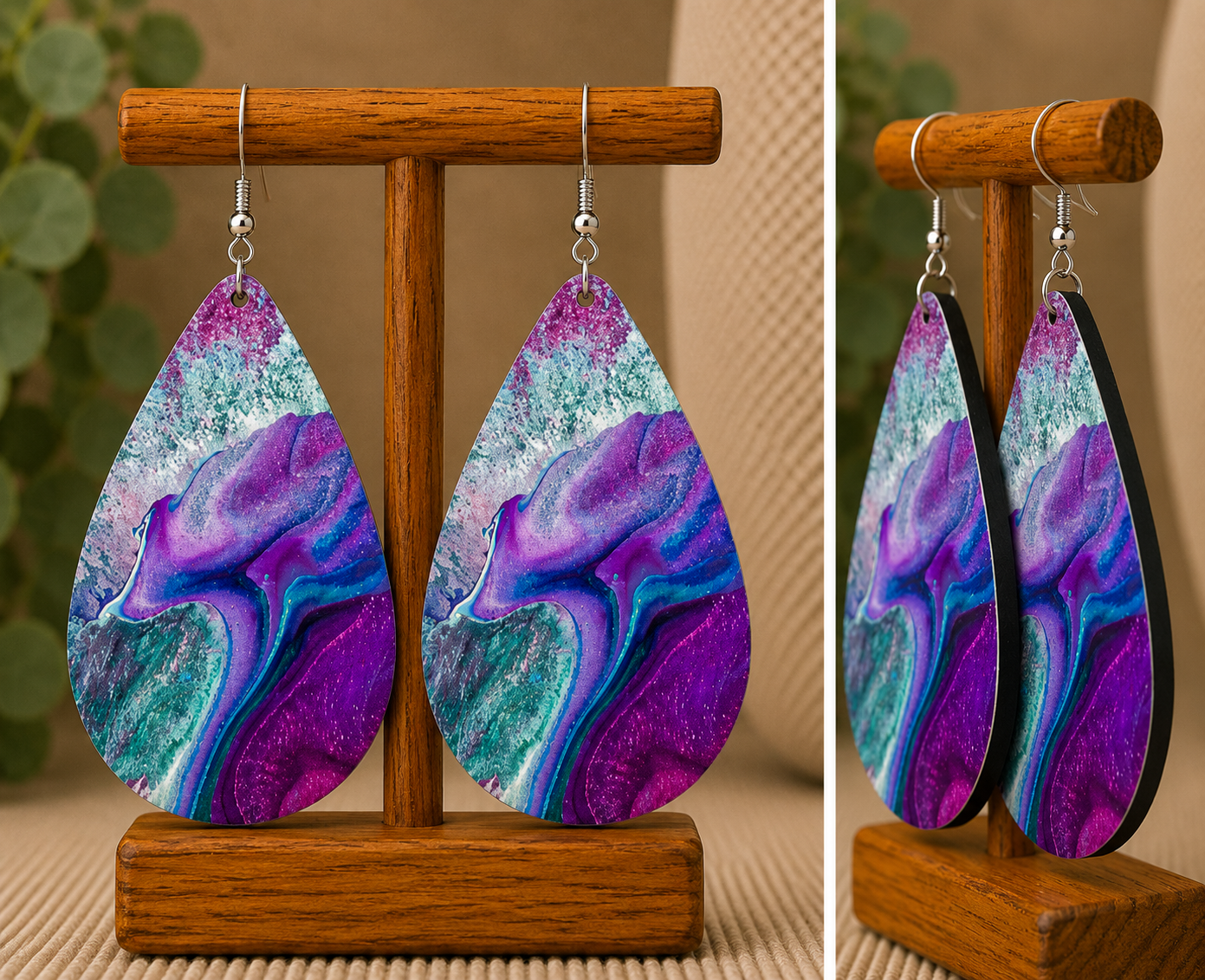 Purple Marble Teardrop Earrings