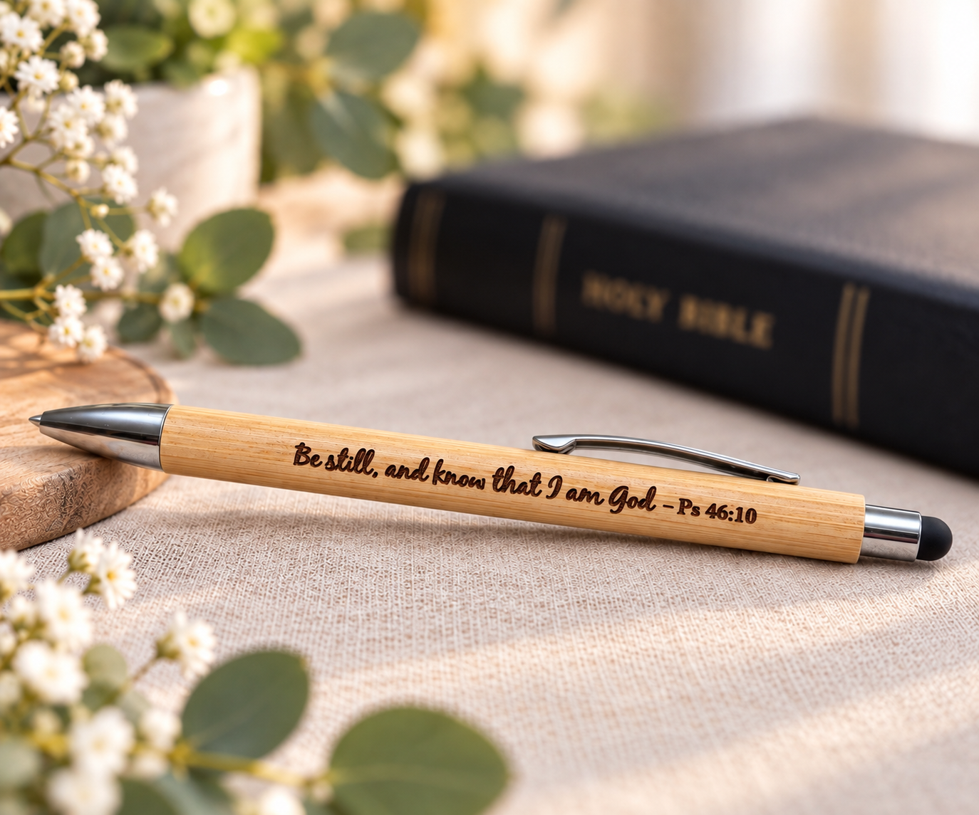 Bamboo Pen with Stylus - “Be still, and know that I am God"