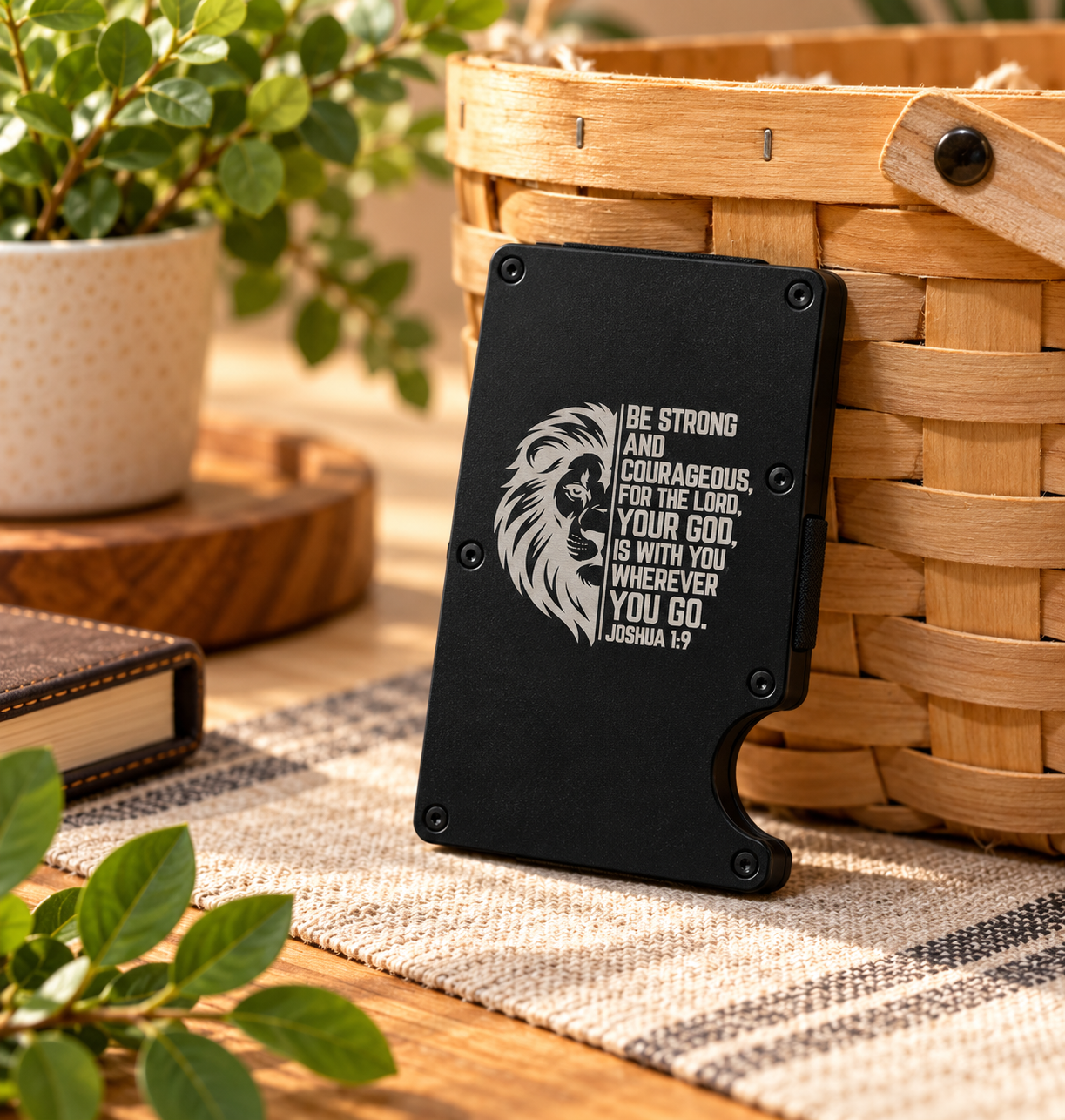 Slim Metal Wallet - "Be Strong & Courageous - Joshua 1:9"