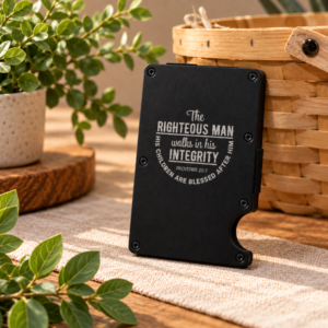 Slim Metal Wallet - "Righteous Man - Proverbs 20:7"