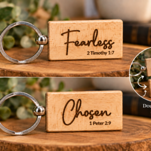 "Fearless & Chosen" Double-Sided Engraved Wooden Keychain