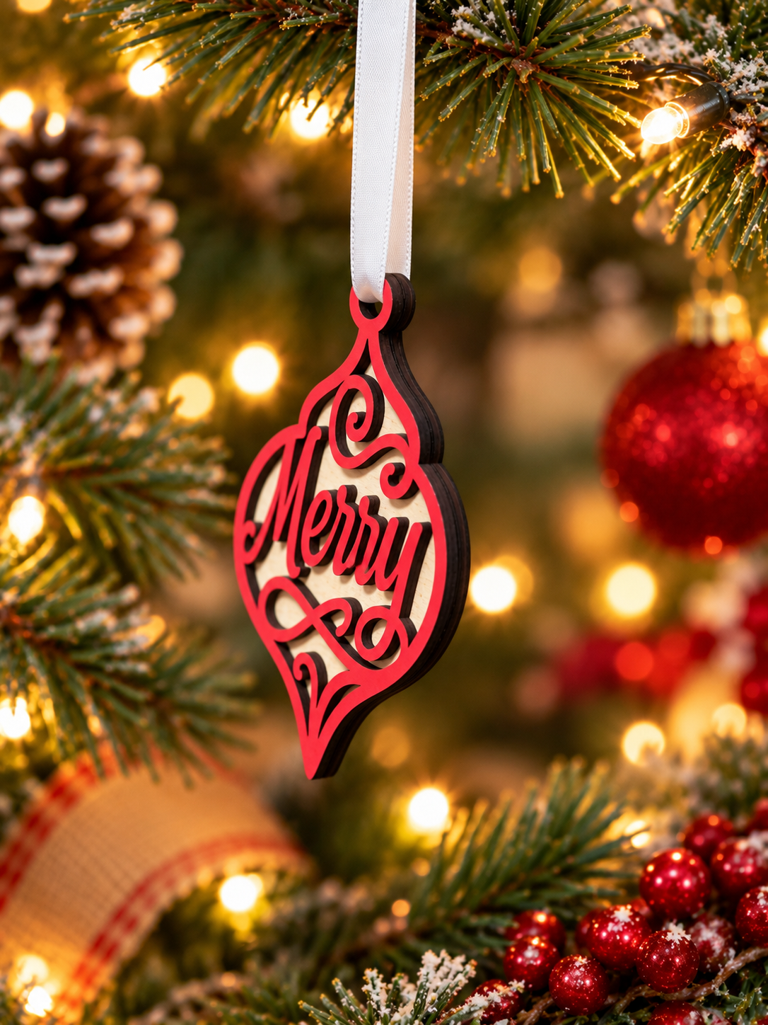"Merry" Double-Layer Basswood Christmas Ornament - Image 2