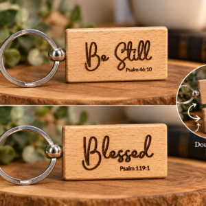 "Be Still & Blessed" Double-Sided Engraved Wooden Keychain