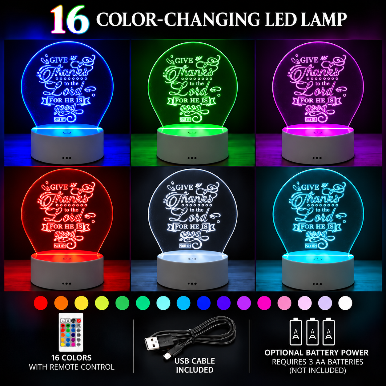"Give Thanks to the Lord" LED Acrylic Lamp - Image 2