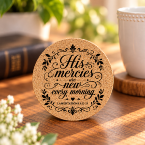 “His Mercies Are New Every Morning” Round Cork Coaster