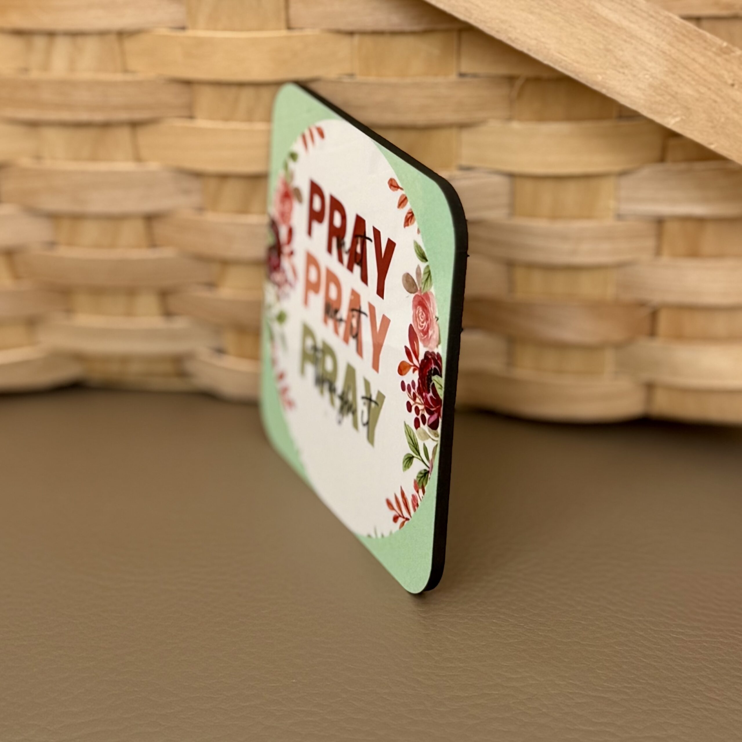 “Pray on It, Pray Over It, Pray Through It” Green Square Magnet - Image 2