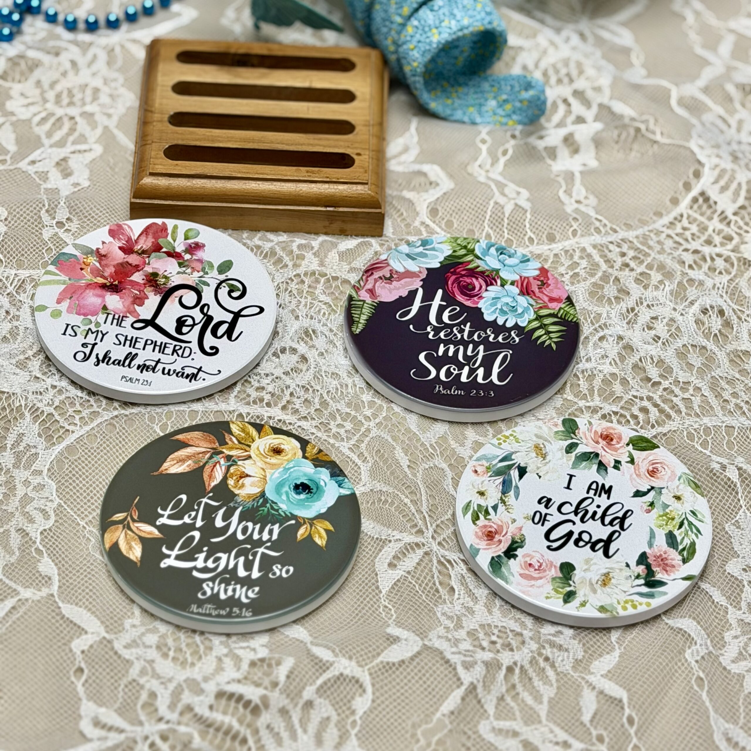 “Guidance, Restoration, Light and Faith” Ceramic Coasters - Set of 4 - Image 8