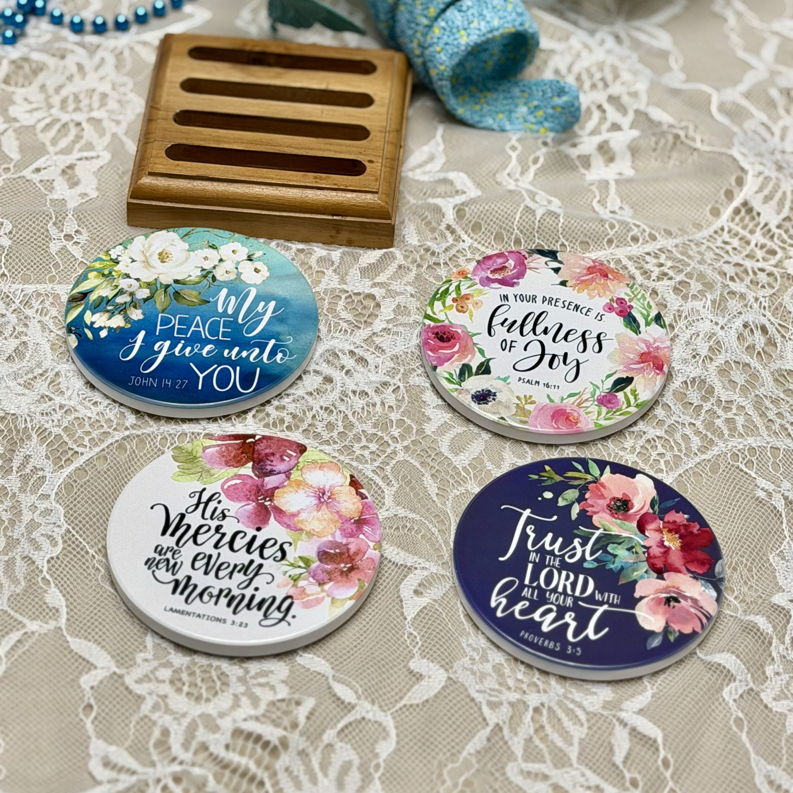"Trust, Peace, Joy and His Mercies" Ceramic Coasters - Set of 4 - Image 8