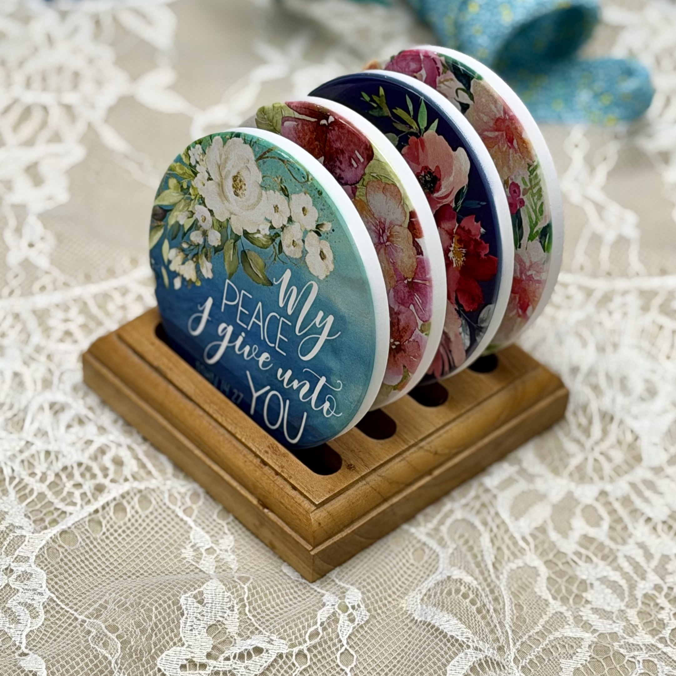 "Trust, Peace, Joy and His Mercies" Ceramic Coasters - Set of 4 - Image 10