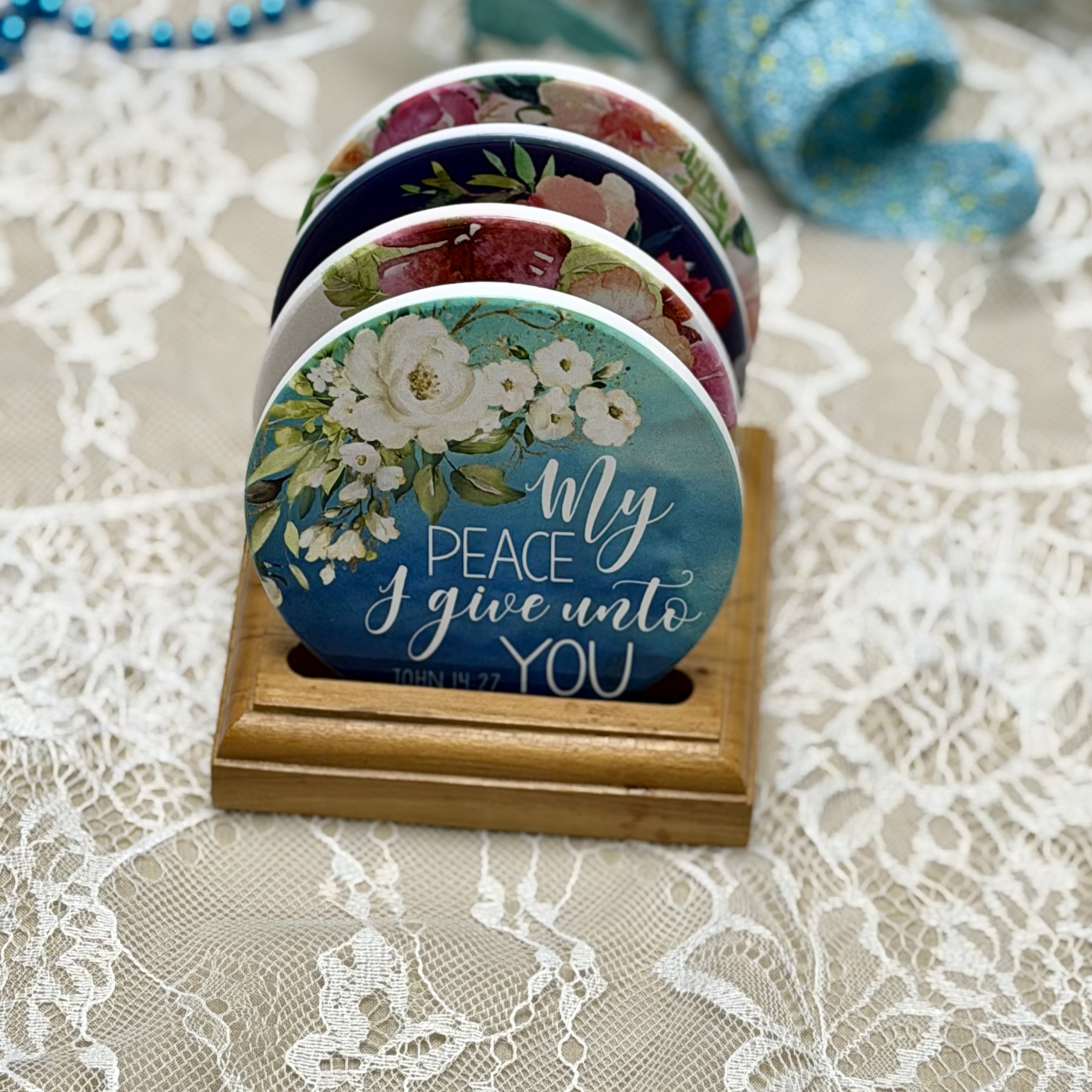 "Trust, Peace, Joy and His Mercies" Ceramic Coasters - Set of 4 - Image 9