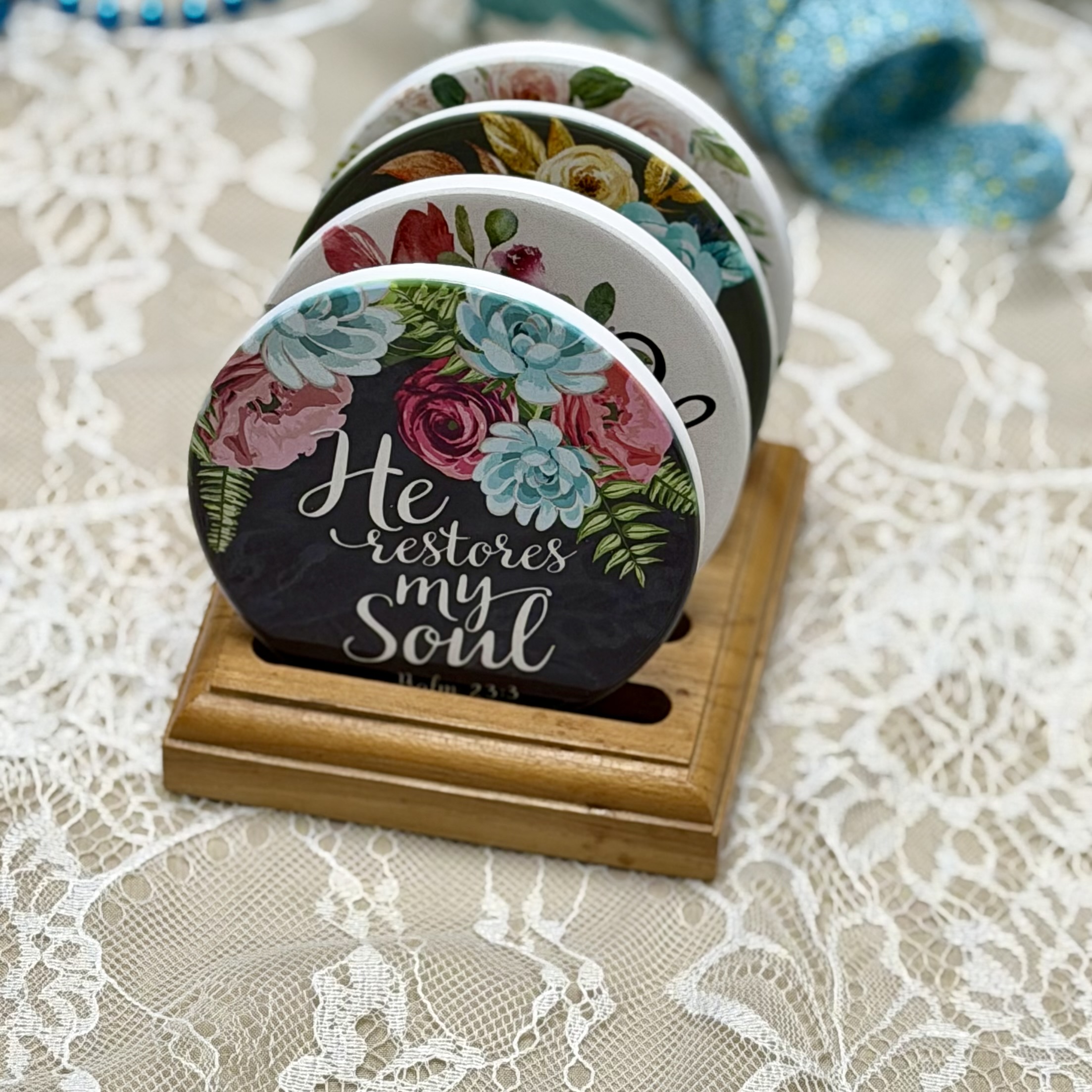 “Guidance, Restoration, Light and Faith” Ceramic Coasters - Set of 4 - Image 9
