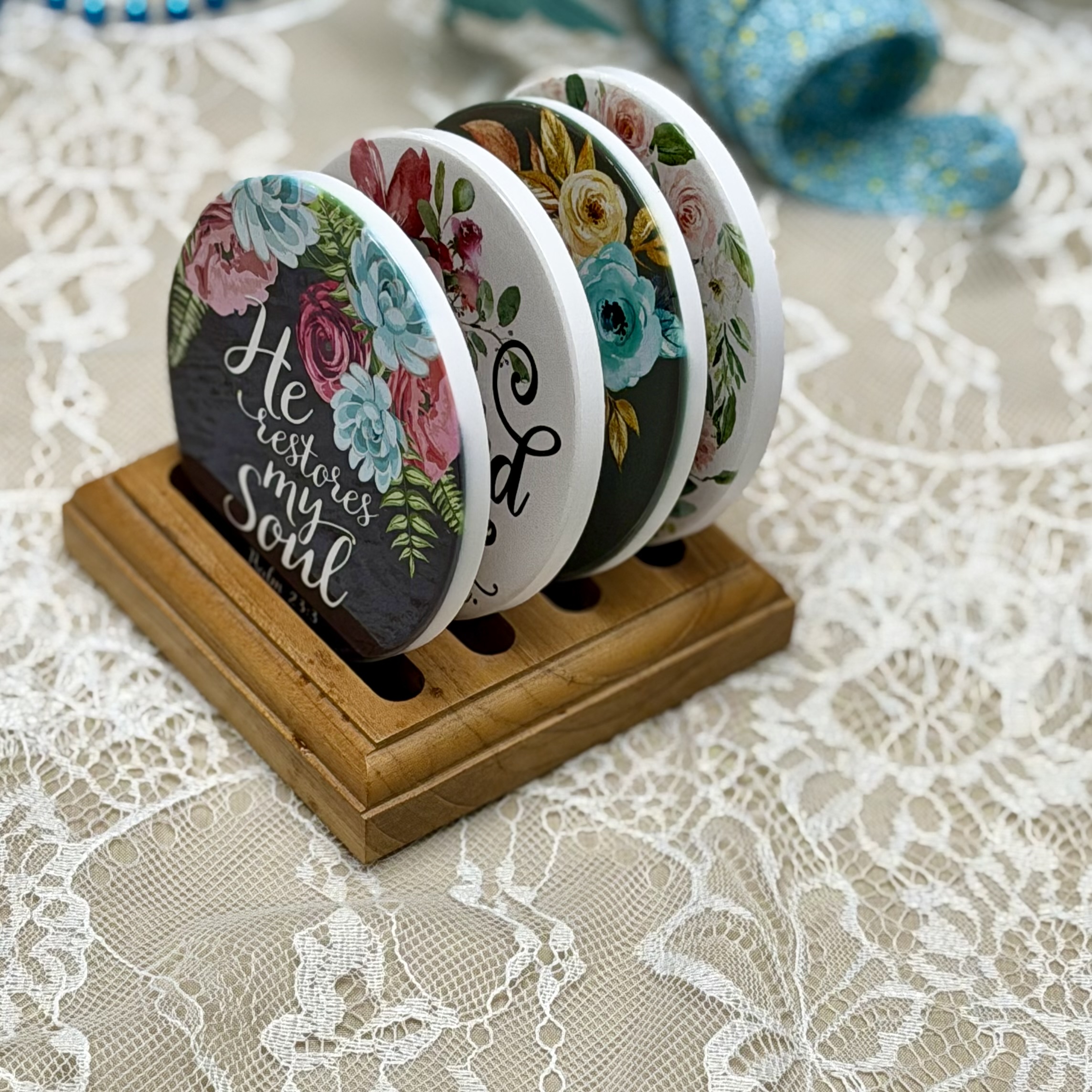 “Guidance, Restoration, Light and Faith” Ceramic Coasters - Set of 4 - Image 10