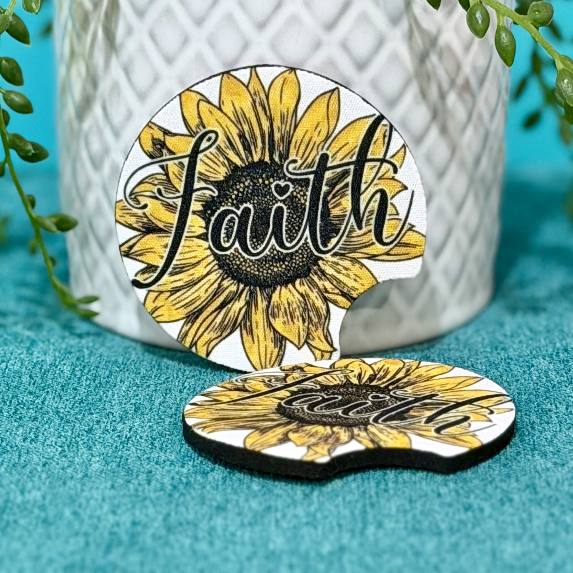 “Faith” Neoprene Car Coasters – Set of 2
