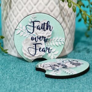 “Faith Over Fear” Neoprene Car Coasters – Set of 2