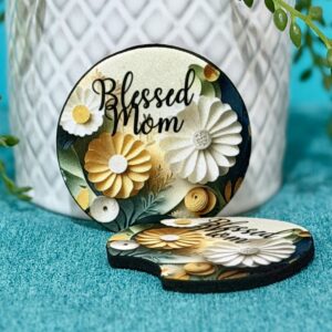 "Blessed Mom” Neoprene Car Coasters – Set of 2