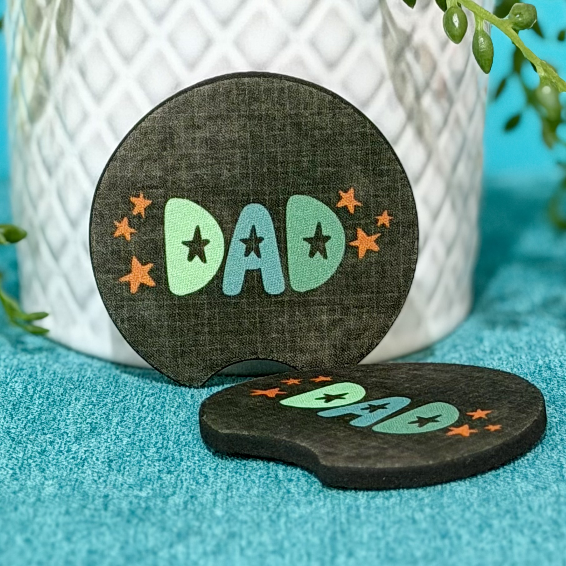"DAD" Neoprene Car Coasters - Set of 2
