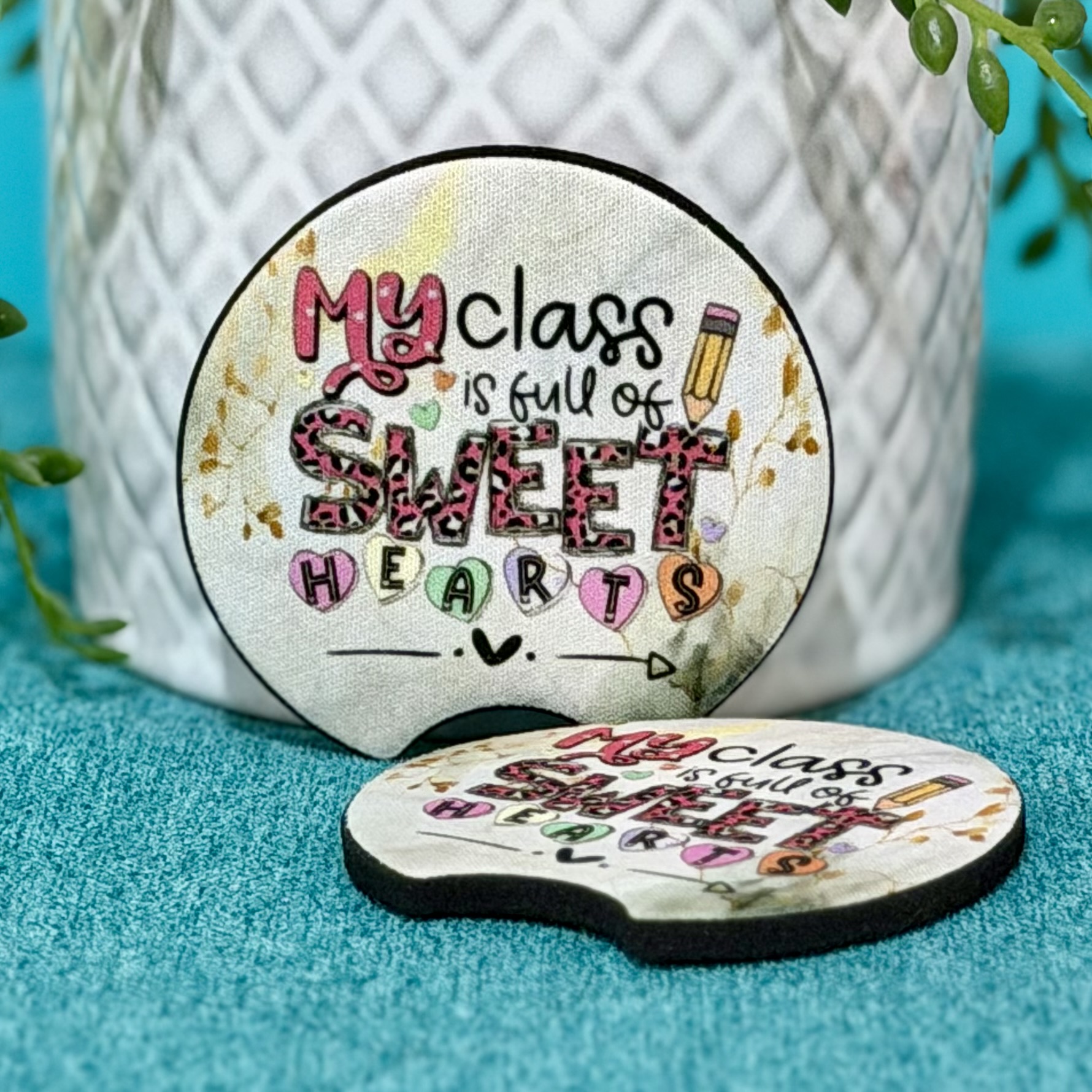 "My Class is Full of Sweethearts" Neoprene Car Coasters - Set of 2