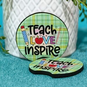 "Teach, Love, Inspire" Neoprene Car Coasters - Set of 2