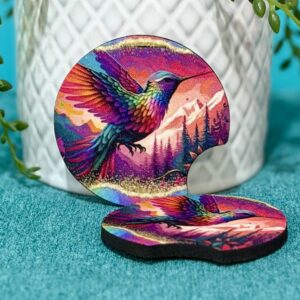 Colorful Hummingbird Neoprene Car Coasters - Set of 2