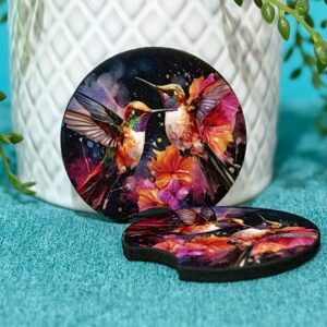 Colorful Hummingbird & Flowers Neoprene Car Coasters - Set of 2