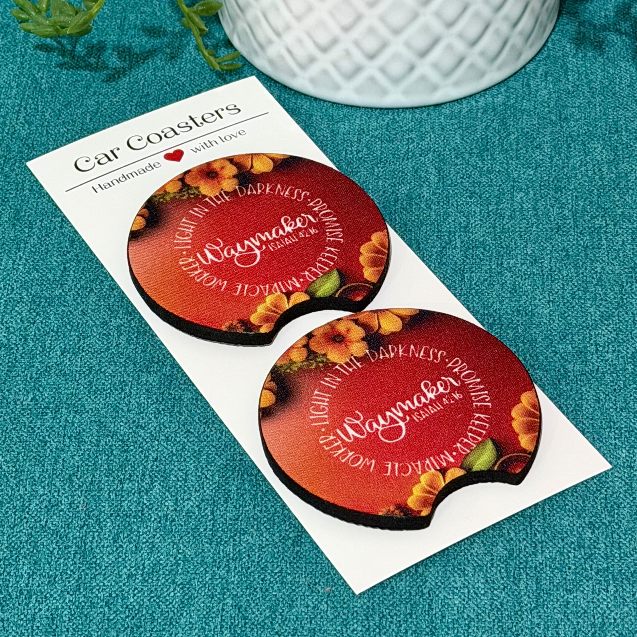 “Waymaker” Floral Neoprene Car Coasters – Set of 2 - Image 2