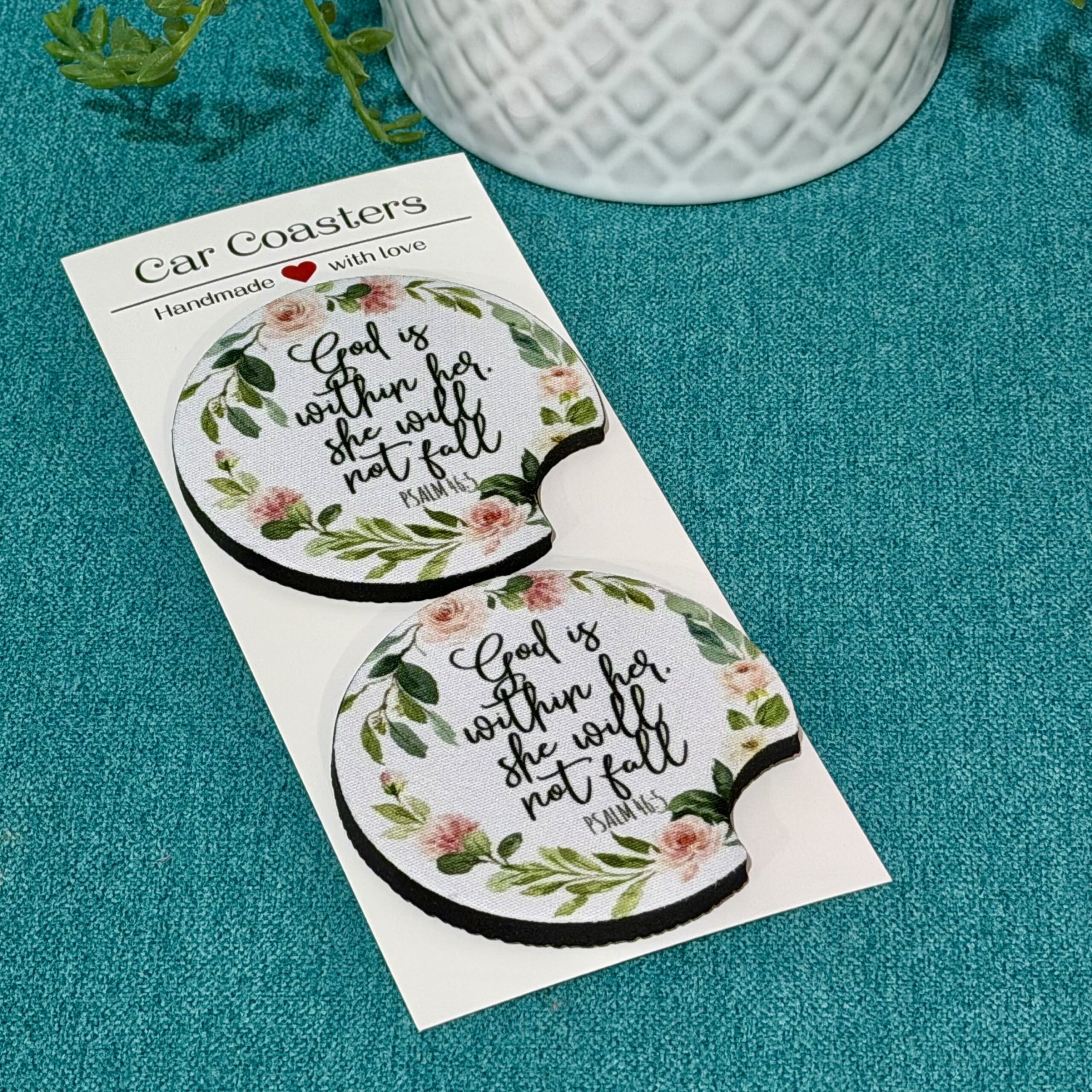 “God Is Within Her” Neoprene Car Coasters – Set of 2 - Image 2