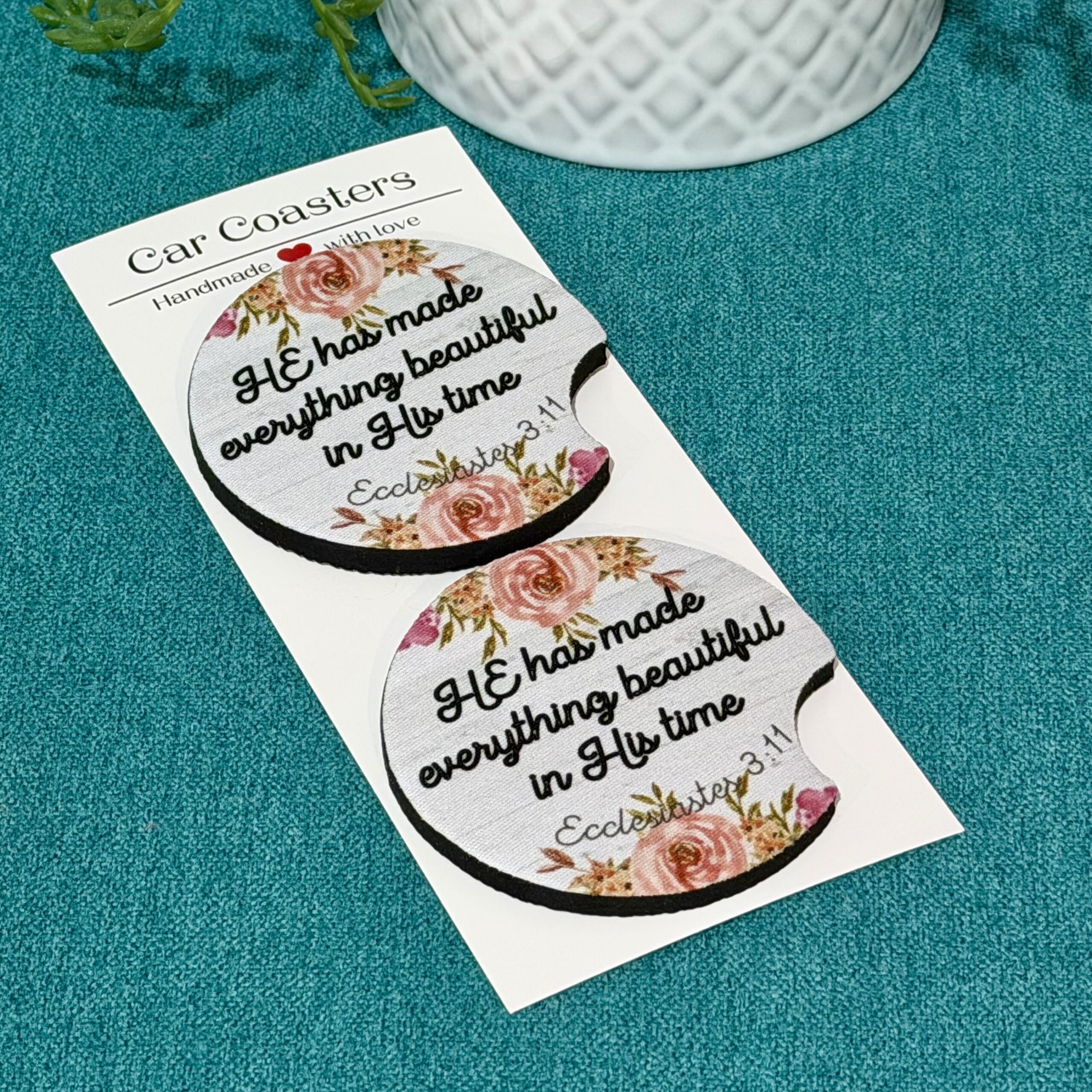 “He Has Made Everything Beautiful” Neoprene Car Coasters – Set of 2 - Image 2