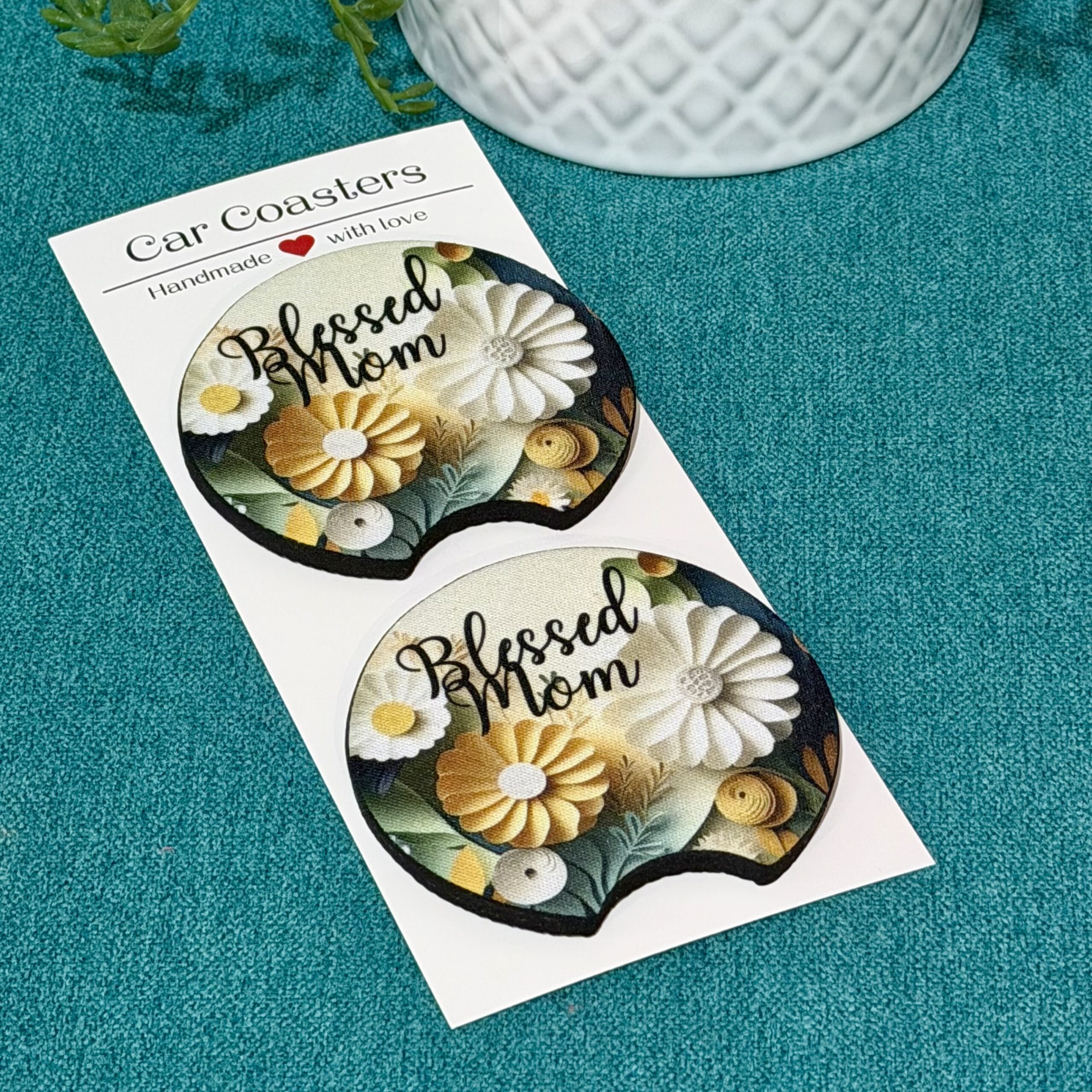 "Blessed Mom” Neoprene Car Coasters – Set of 2 - Image 2