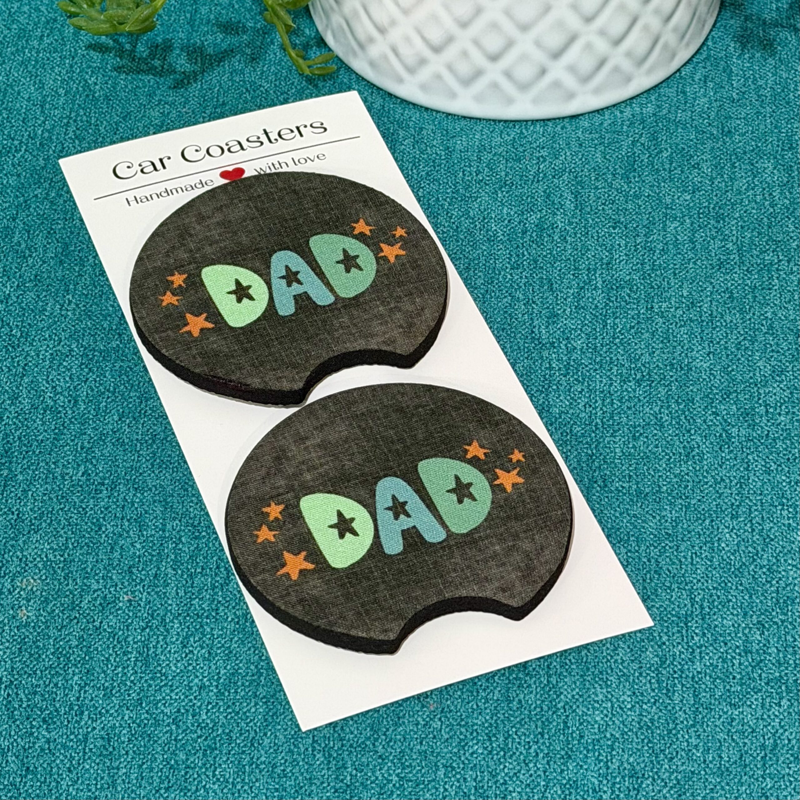 "DAD" Neoprene Car Coasters - Set of 2 - Image 2
