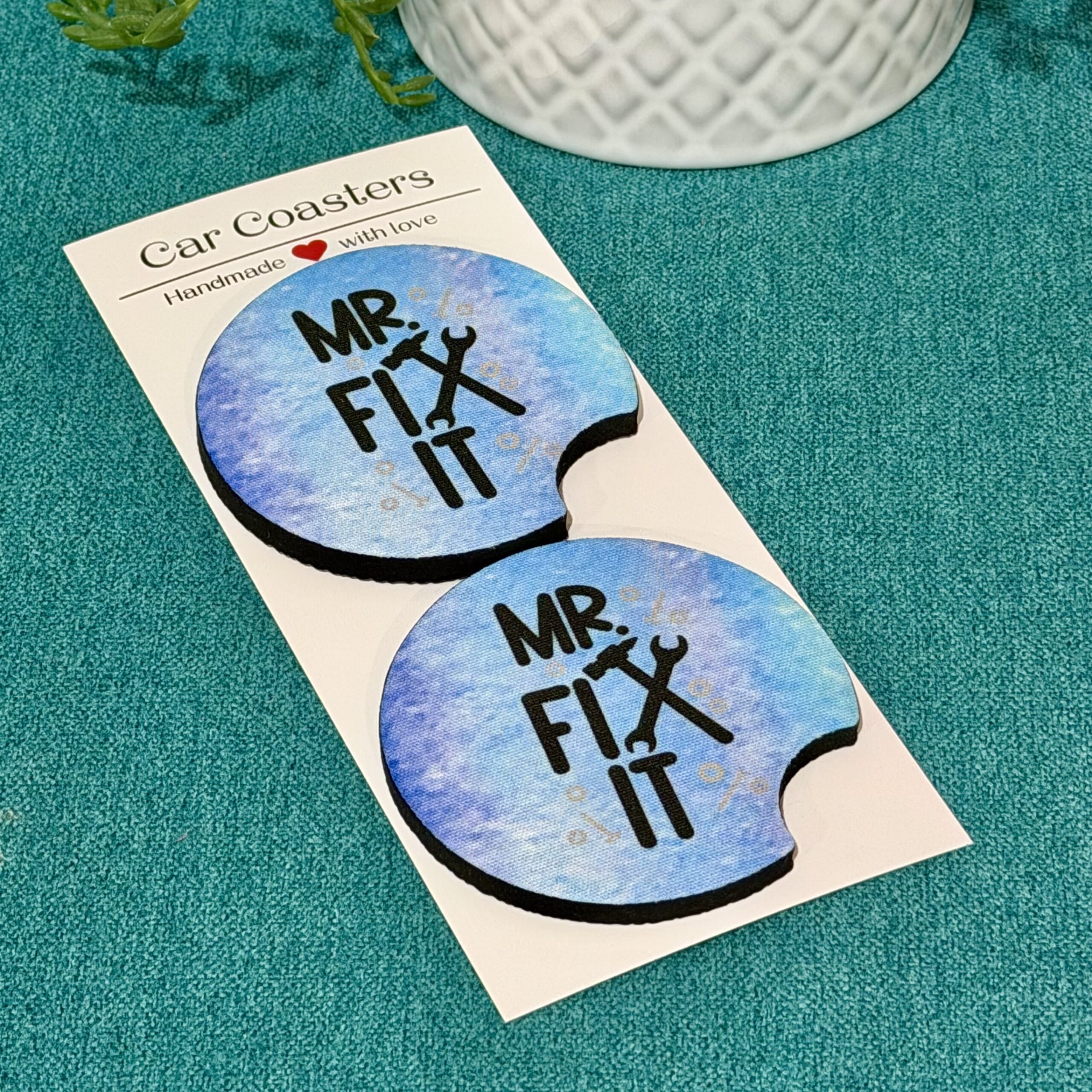 "Mr. Fix It" Neoprene Car Coasters - Set of 2 - Image 2