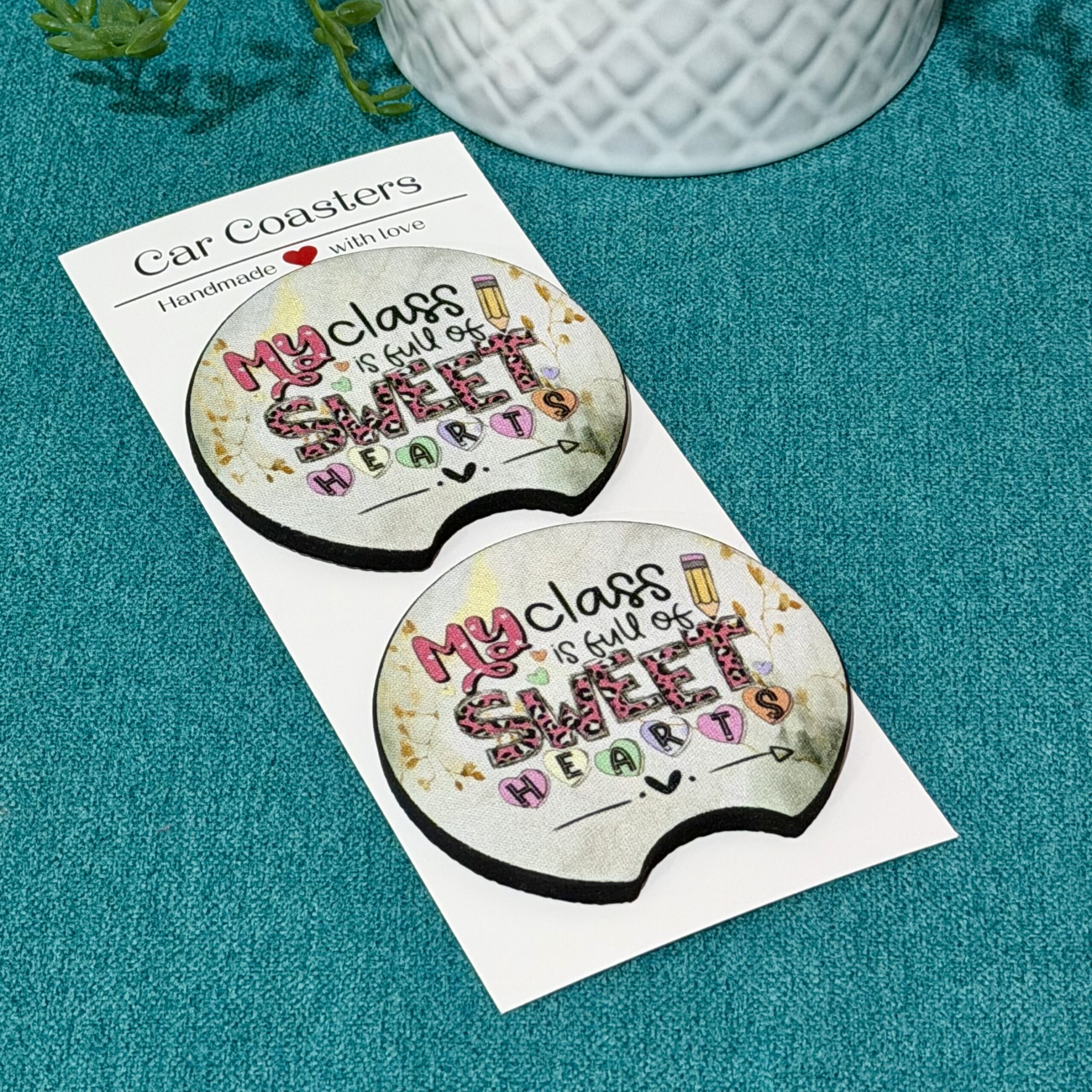 "My Class is Full of Sweethearts" Neoprene Car Coasters - Set of 2 - Image 2