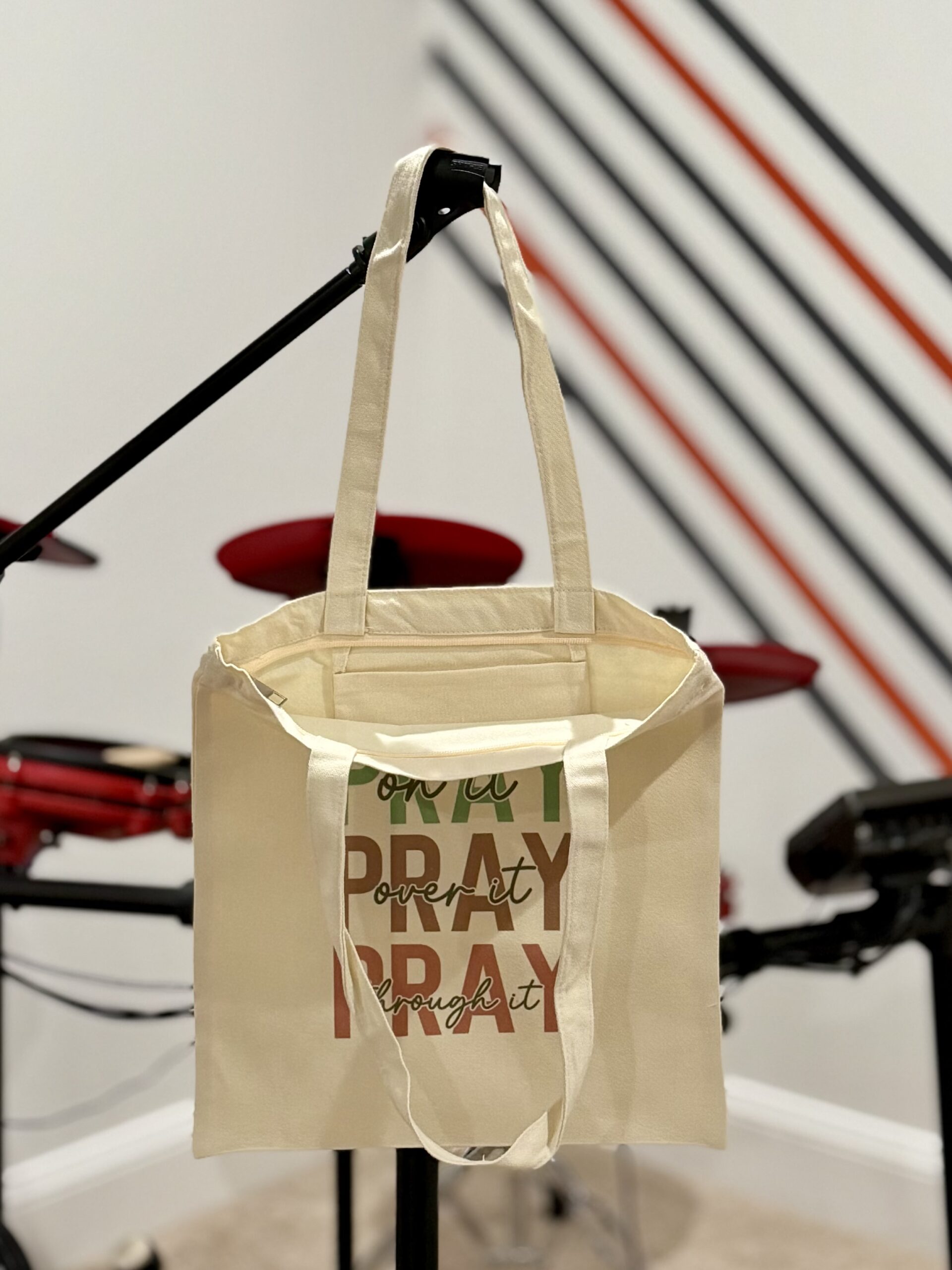 "Pray on It, Pray Over It, Pray Through It " Tote Bag with Zipper - Image 2