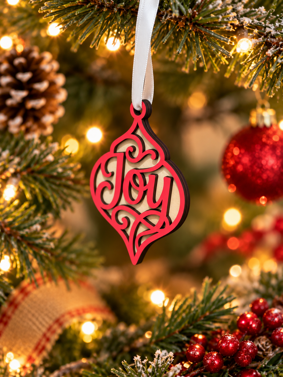 "Joy" Double-Layer Basswood Christmas Ornament - Image 2