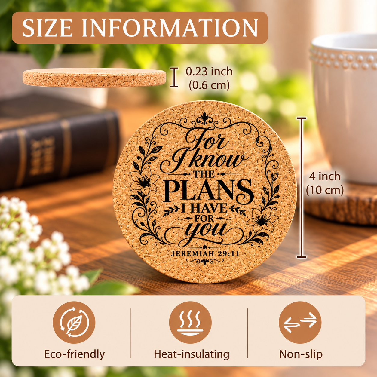 “For I Know the Plans I Have for You” Round Cork Coaster - Image 2