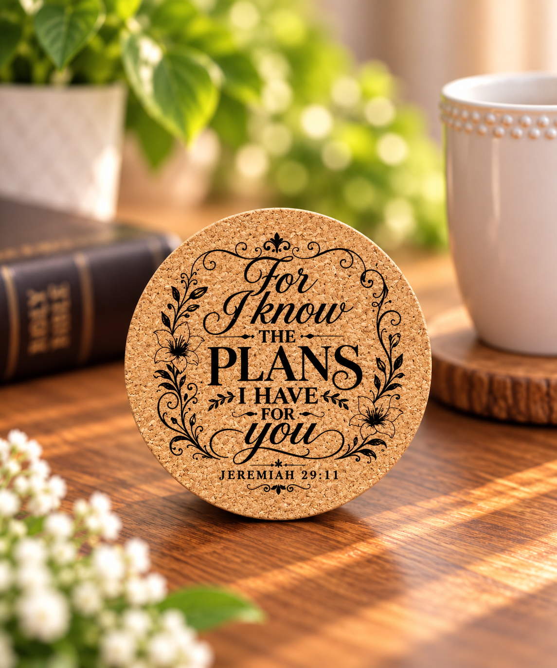 “For I Know the Plans I Have for You” Round Cork Coaster