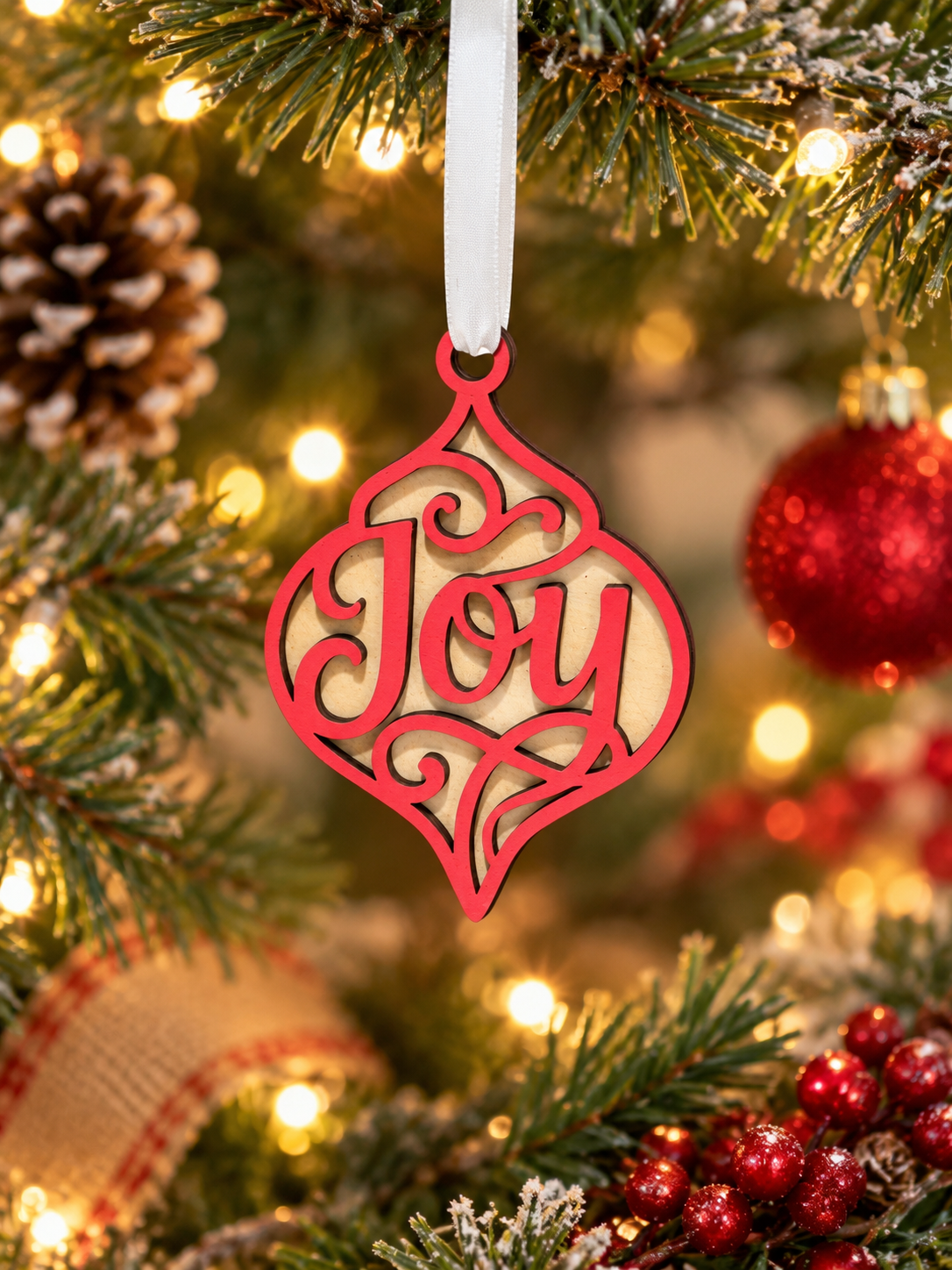 "Joy" Double-Layer Basswood Christmas Ornament