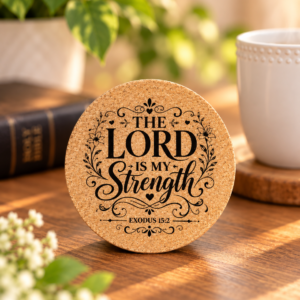 “The Lord Is My Strength” Round Cork Coaster