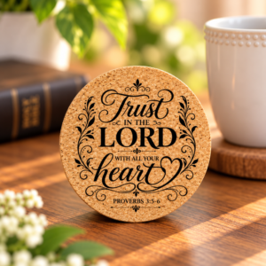 “Trust in the Lord With All Your Heart” Round Cork Coaster